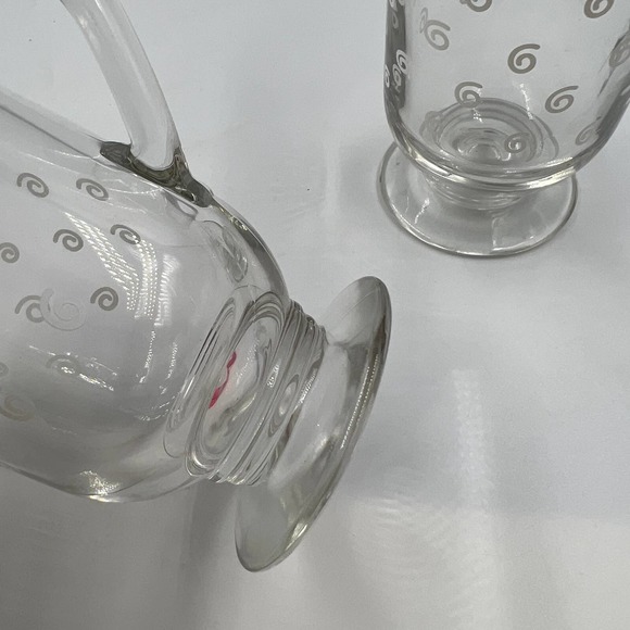 Vintage Set Clear Glass Mugs White Swirl Pattern Heavy Set Of Two Art Deco - Picture 4 of 8